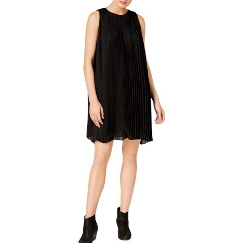 Eileen Fisher Accordian Pleated Sleeveless Shift Dress, Black, Size XS - Picture 5 of 12